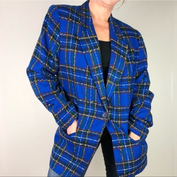 Courtenay Jackets & Coats Courtenay Oversized Blue Plaid Tweed